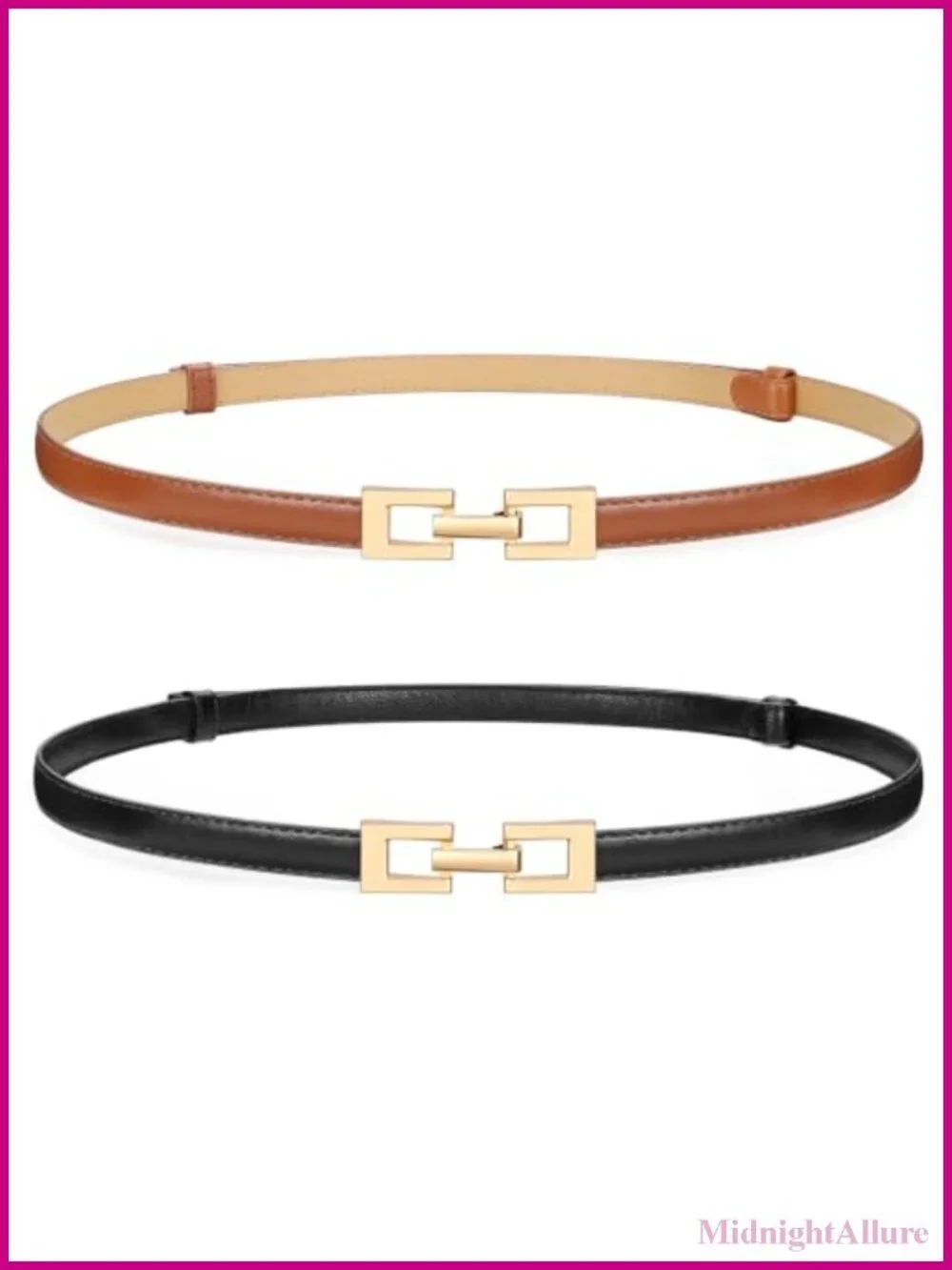 2 Pack PU Leather Skinny Waist Belt with Gold Buckle for Pants Jeans Dress